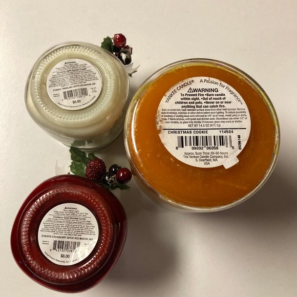 Christmas Candle Bundle (Lot of 3) - Yankee Christmas Cookie, Mini Mason Jar - Picture 3 of 12
